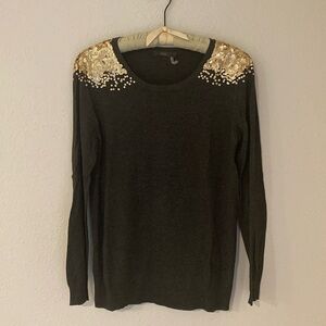 Dark grey sweater with gold sequin details